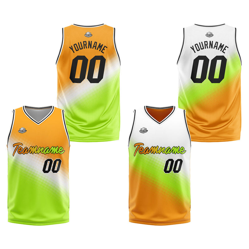 Custom Reversible Basketball Suit for Adults and Kids Personalized Jersey White-Green-Yellow