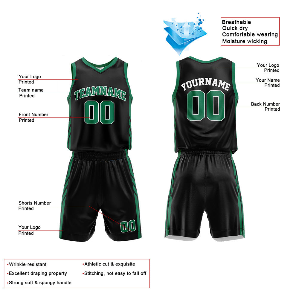 Custom Basketball Jersey Uniform Suit Printed Your Logo Name Number Black-Green enthsush