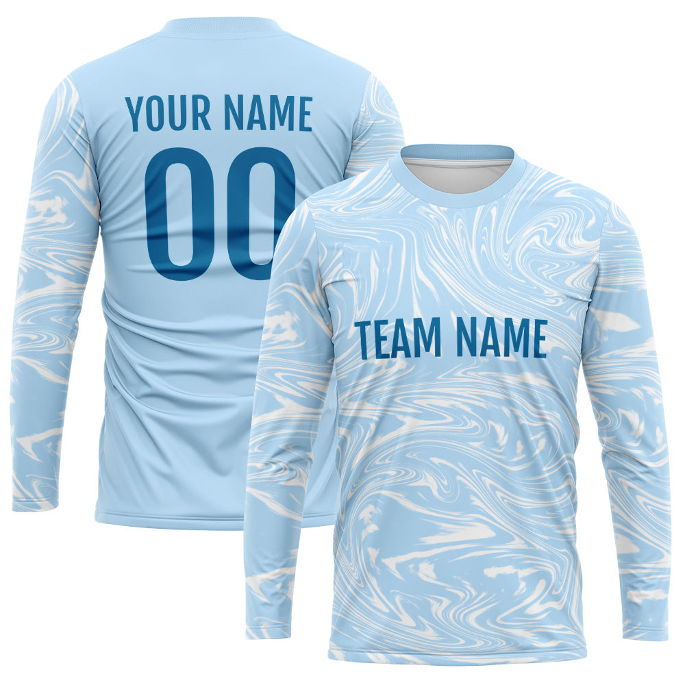Custom Basketball Soccer Football Shooting Long T-Shirt for Adults and Kids Light Blue-White enthsush