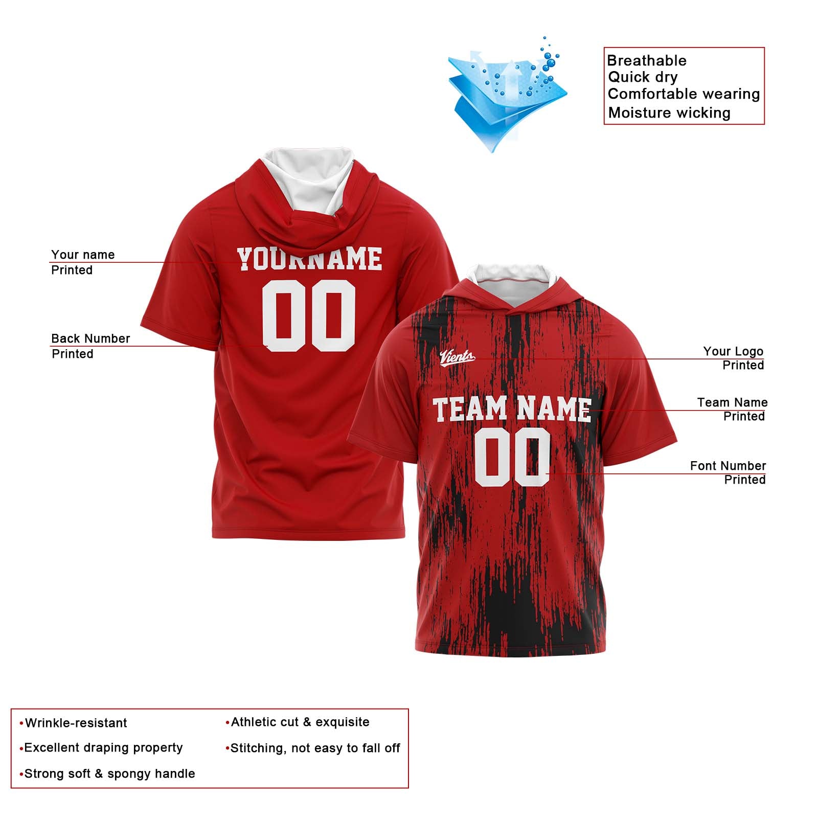 Custom Red Black Sleeve Hoodies for Men Women Shirts with Hoods Printed Name Logo enthsush