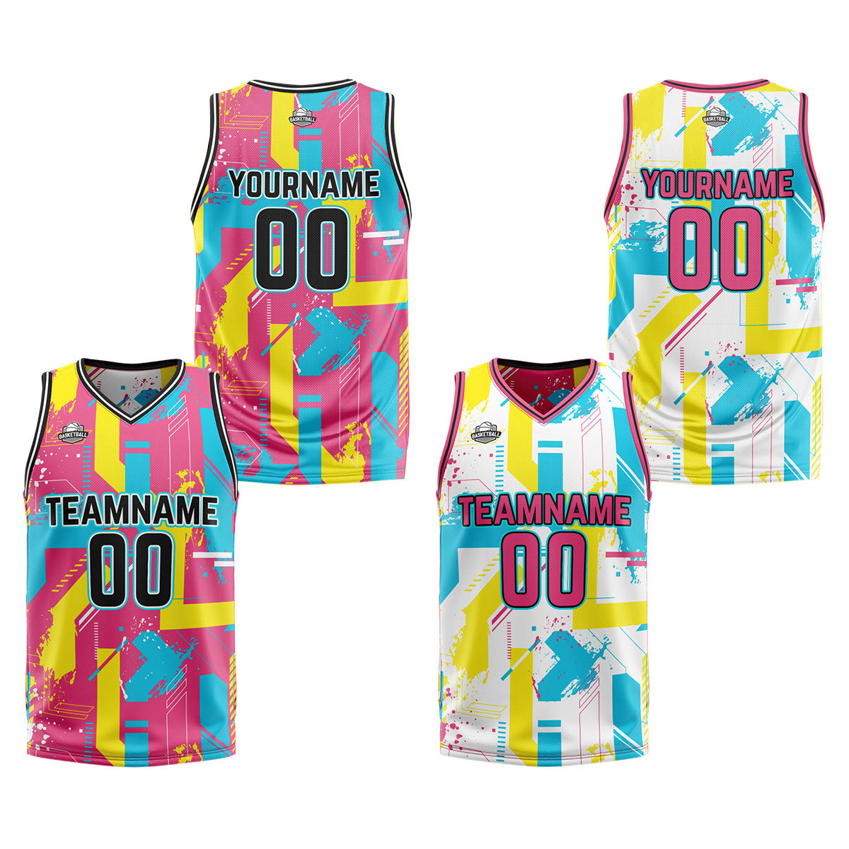 Custom Pink Yellow Reversible Basketball Suit for Adults and Kids Personalized Jersey enthsush