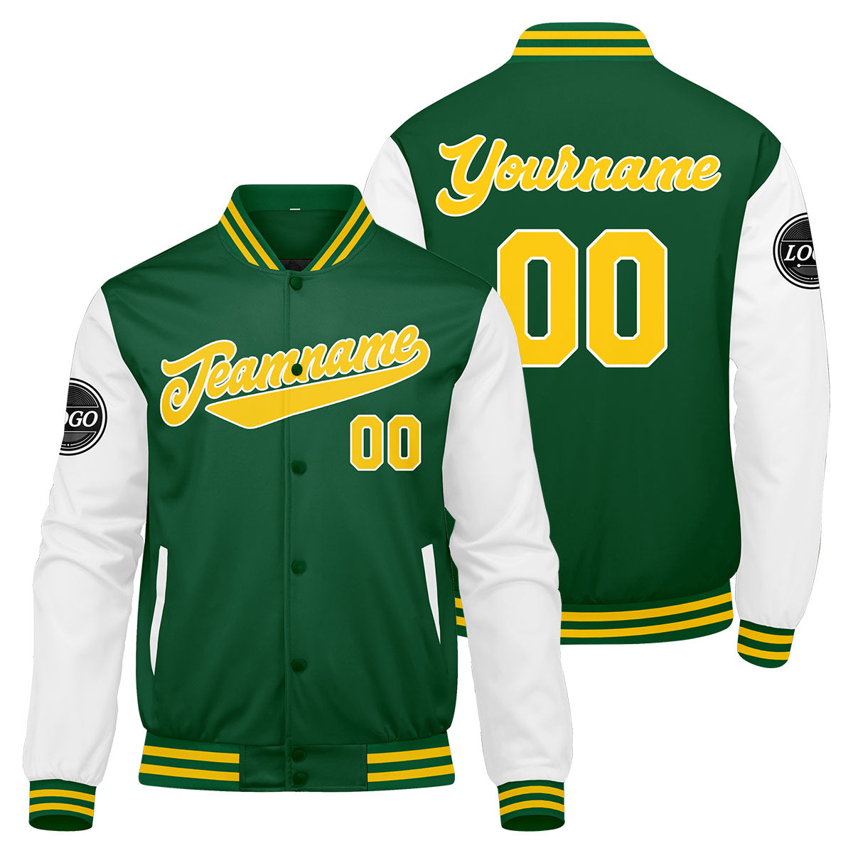 Custom Varsity Jacket Letterman jacket for Men, Women and Youth Green Yellow White enthsush