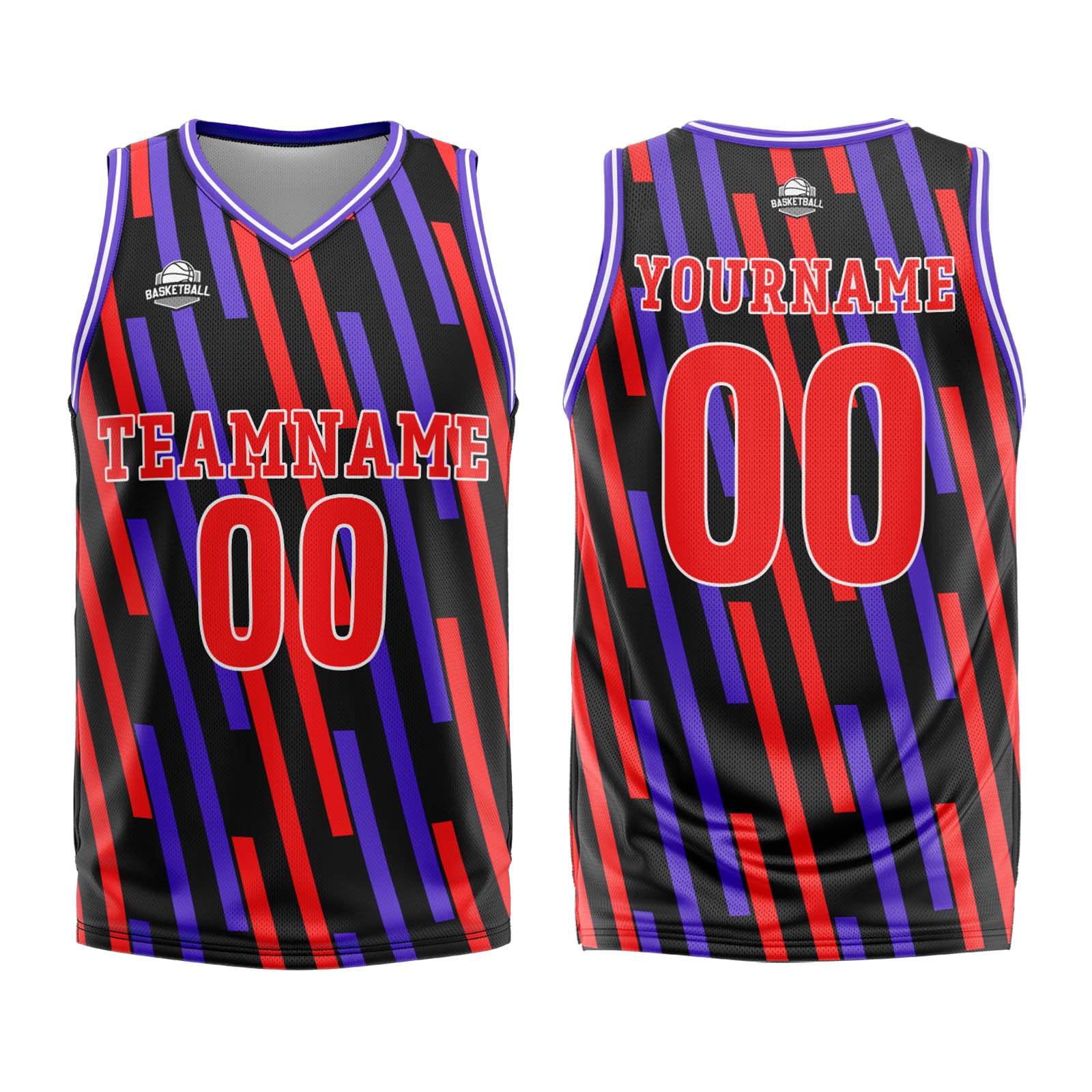 Custom Vertical bar Red Purple Basketball Jersey Uniform Suit Printed Your Logo Name Number enthsush