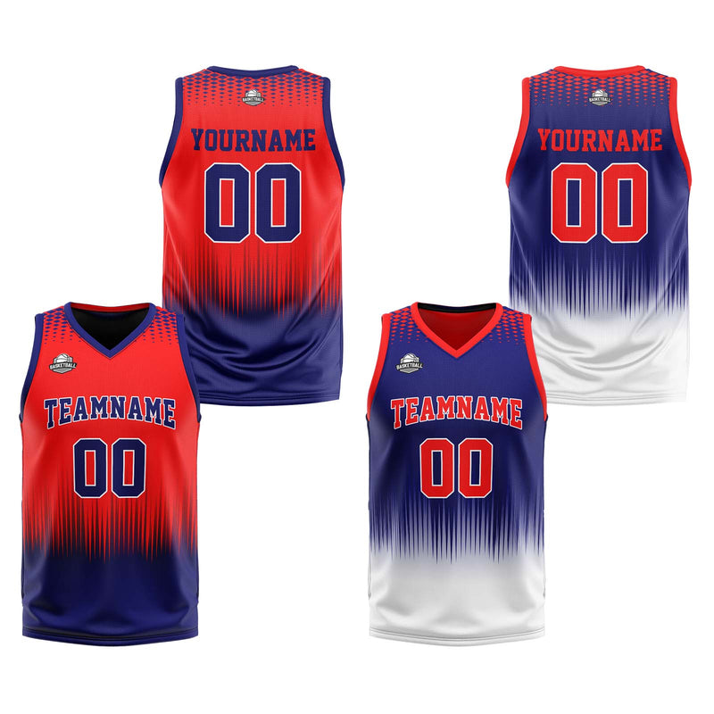 Custom Red Dark Blue Reversible Basketball Suit for Adults and Kids Personalized Jersey