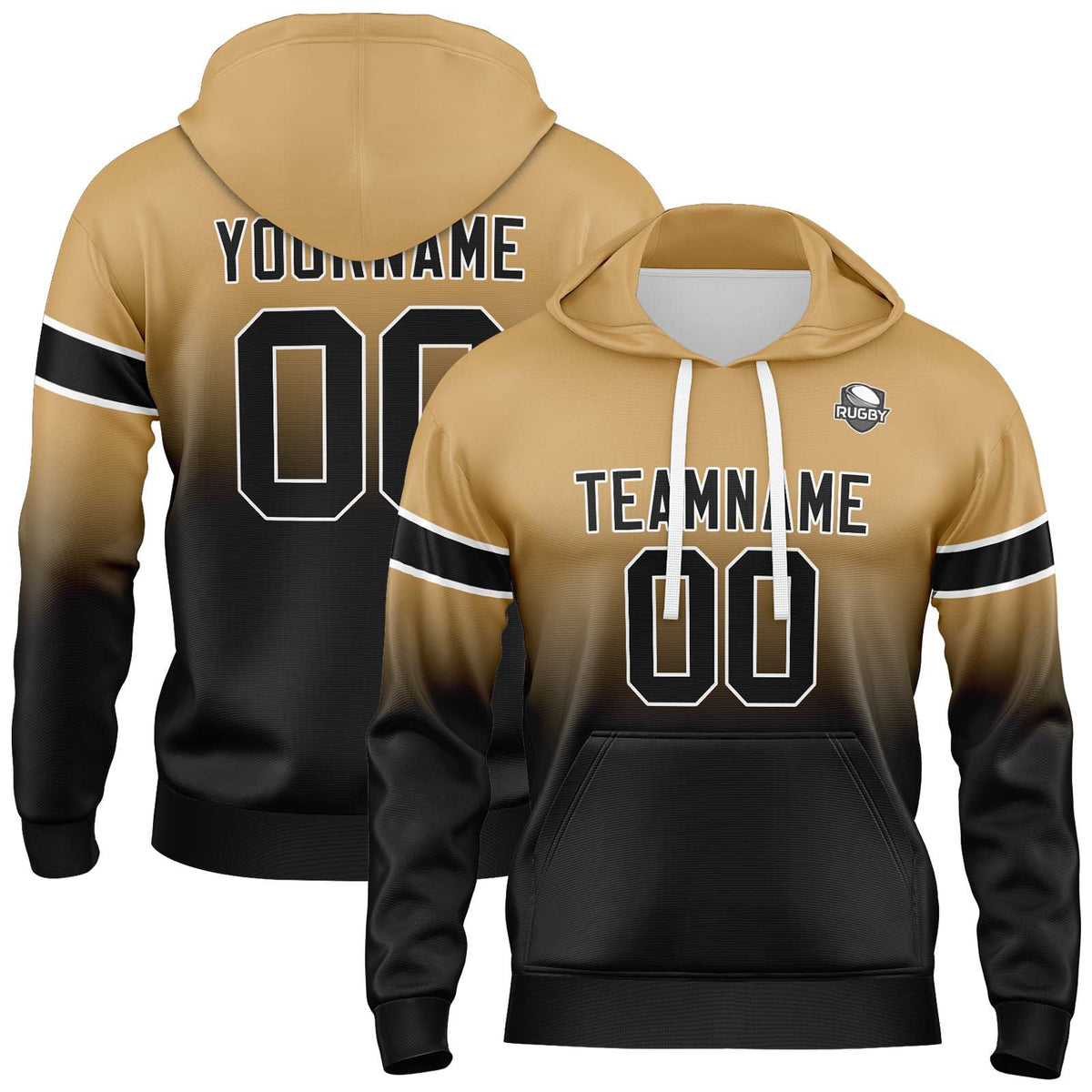 Custom Gradient Sweatshirt Hoodie For Man Woman Girl Boy Print Your Logo Name Number Gold&Black enthsush