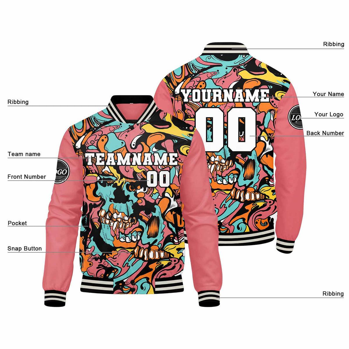 Custom Varsity Jacket Letterman jacket for Men, Women and Youth Pink enthsush