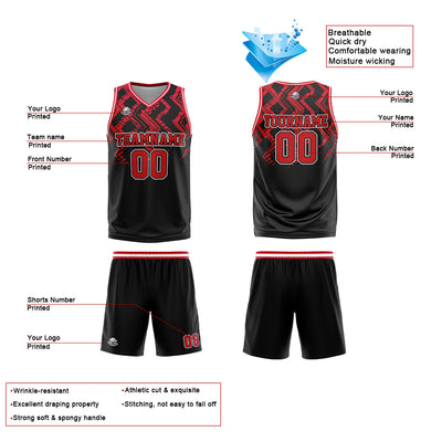 Custom Black Red Basketball Jersey Uniform Suit Printed Your Logo Name Number enthsush