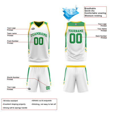 Custom Yellow Green Reversible Basketball Suit for Adults and Kids Personalized Jersey enthsush