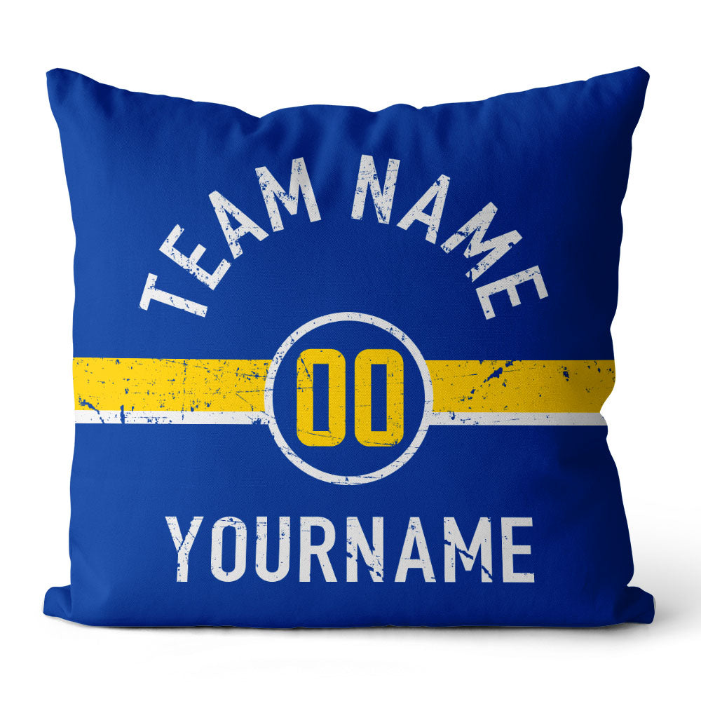 Custom Football Throw Pillow for Men Women Boy Gift Printed Your Personalized Name Number Blue & White & Yellow enthsush