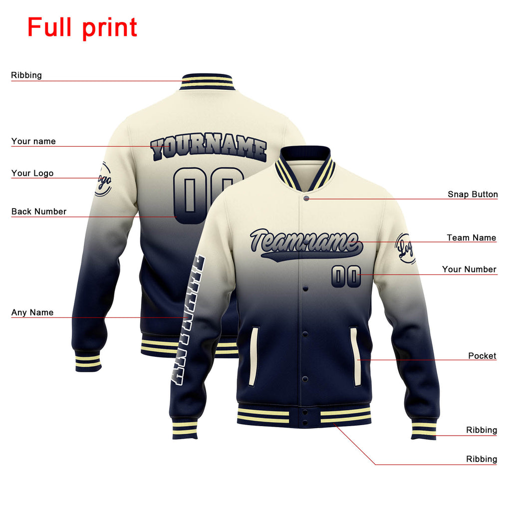 Custom Varsity Jacket Letterman jacket for Men, Women and Youth Crean Navy Gradient enthsush