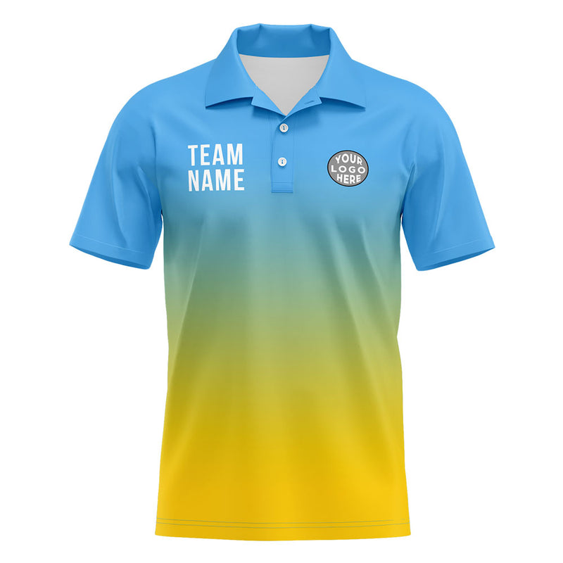 Custom Light Blue Yellow Football Polo Shirts Add Your Unique Logo/Name/Number