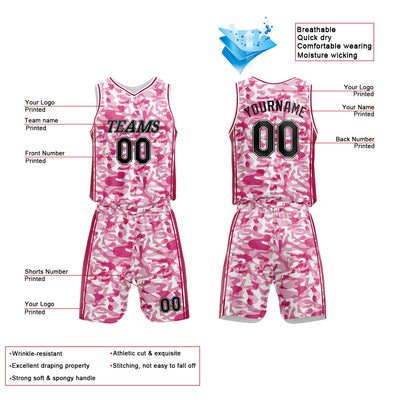 Custom Basketball Jersey Uniform Suit Printed Your Logo Name Number Pink enthsush