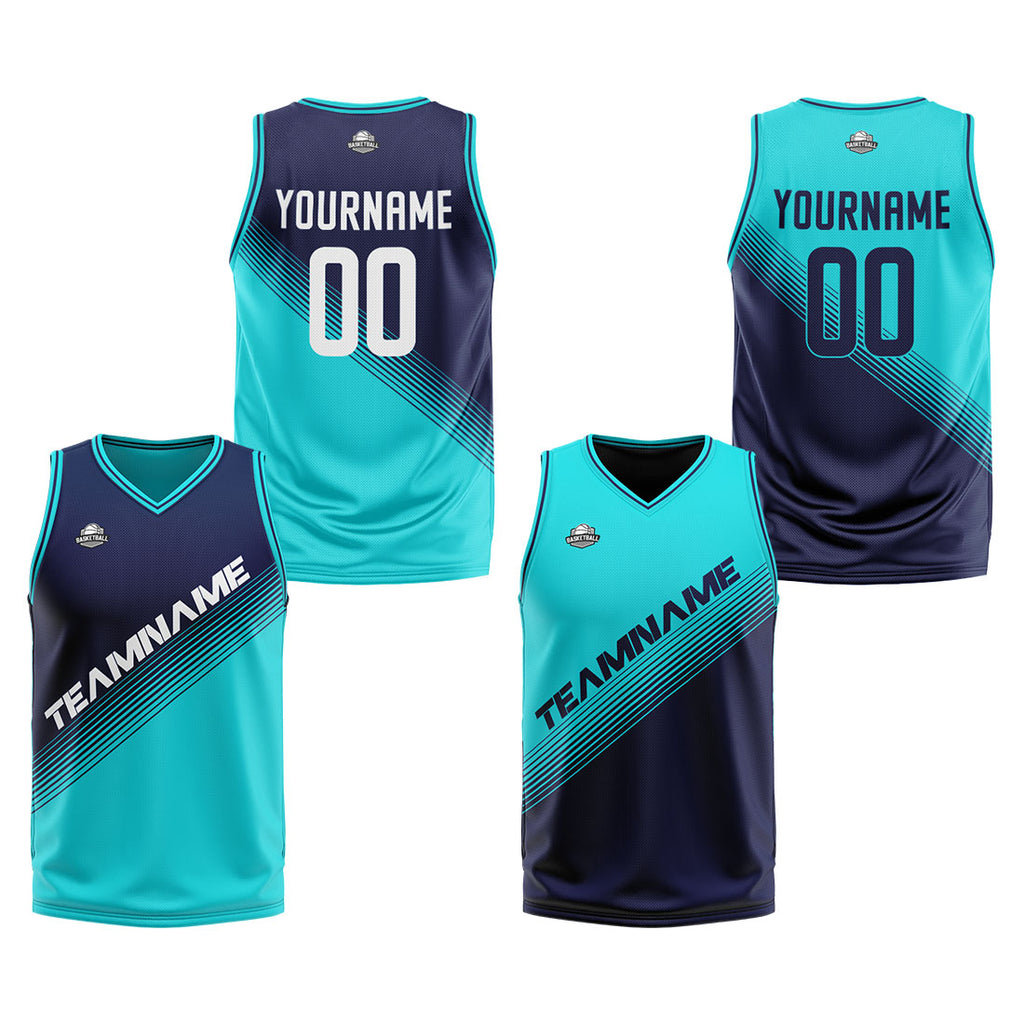 Custom Reversible Basketball Suit for Adults and Kids Personalized Jersey Teal-Navy enthsush