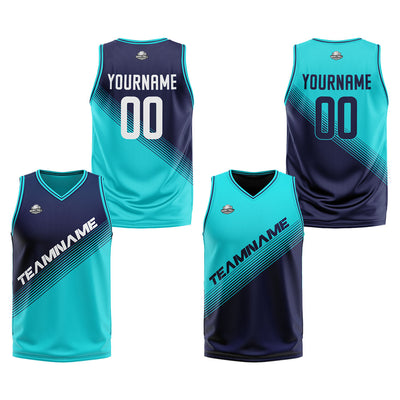 Custom Reversible Basketball Suit for Adults and Kids Personalized Jersey Teal-Navy enthsush