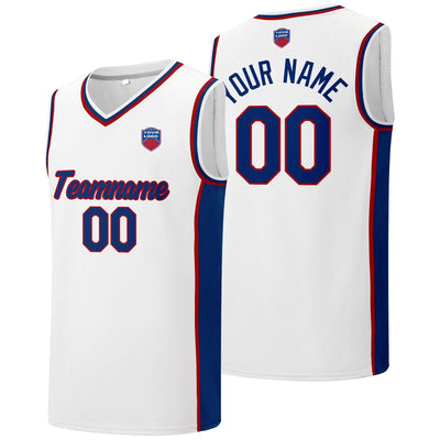 Custom basketball jersey shorts for men and women. Embroidered and printed name, number and logo White enthsush