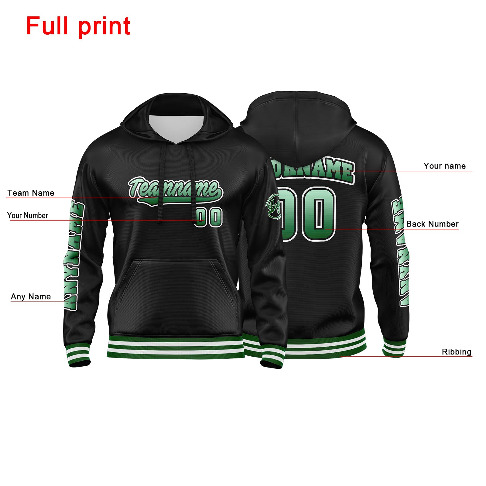 Custom Green Black Sweatshirt Hoodie For Men Women Girl Boy Print Your Logo Name Number enthsush