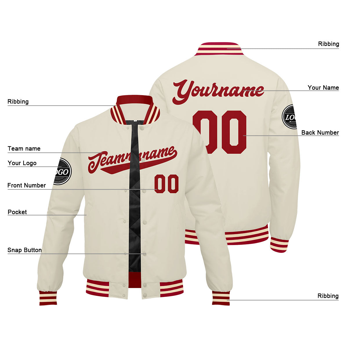 Custom Varsity Jacket Letterman jacket for Men, Women and Youth Red Cream enthsush