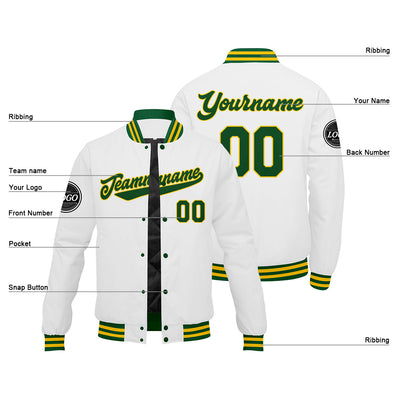 Custom Varsity Jacket Letterman jacket for Men, Women and Youth Green Yellow White enthsush