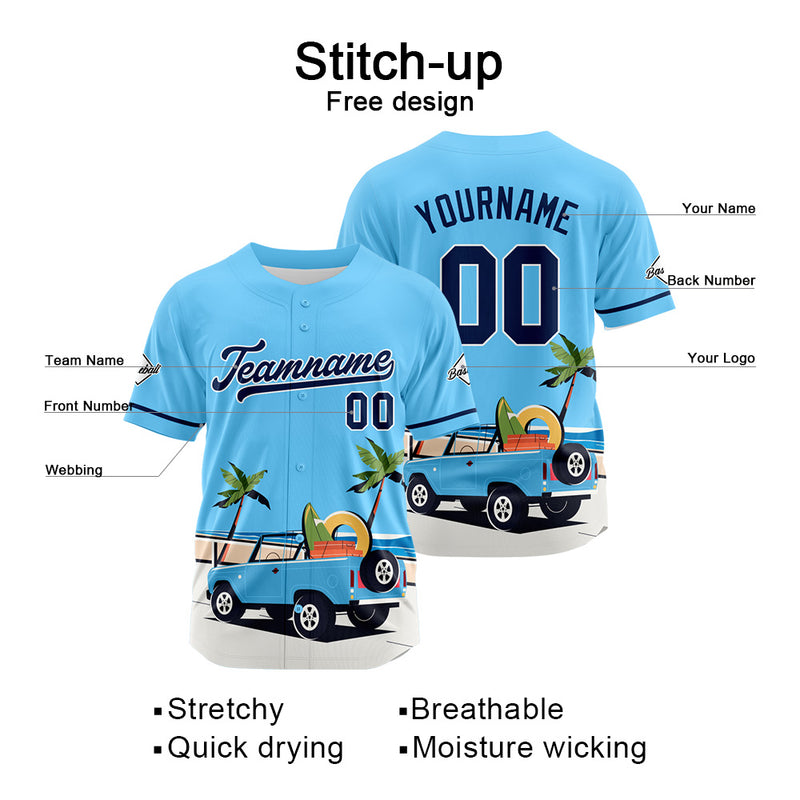 Custom Full Print Design Authentic Baseball Jersey blue