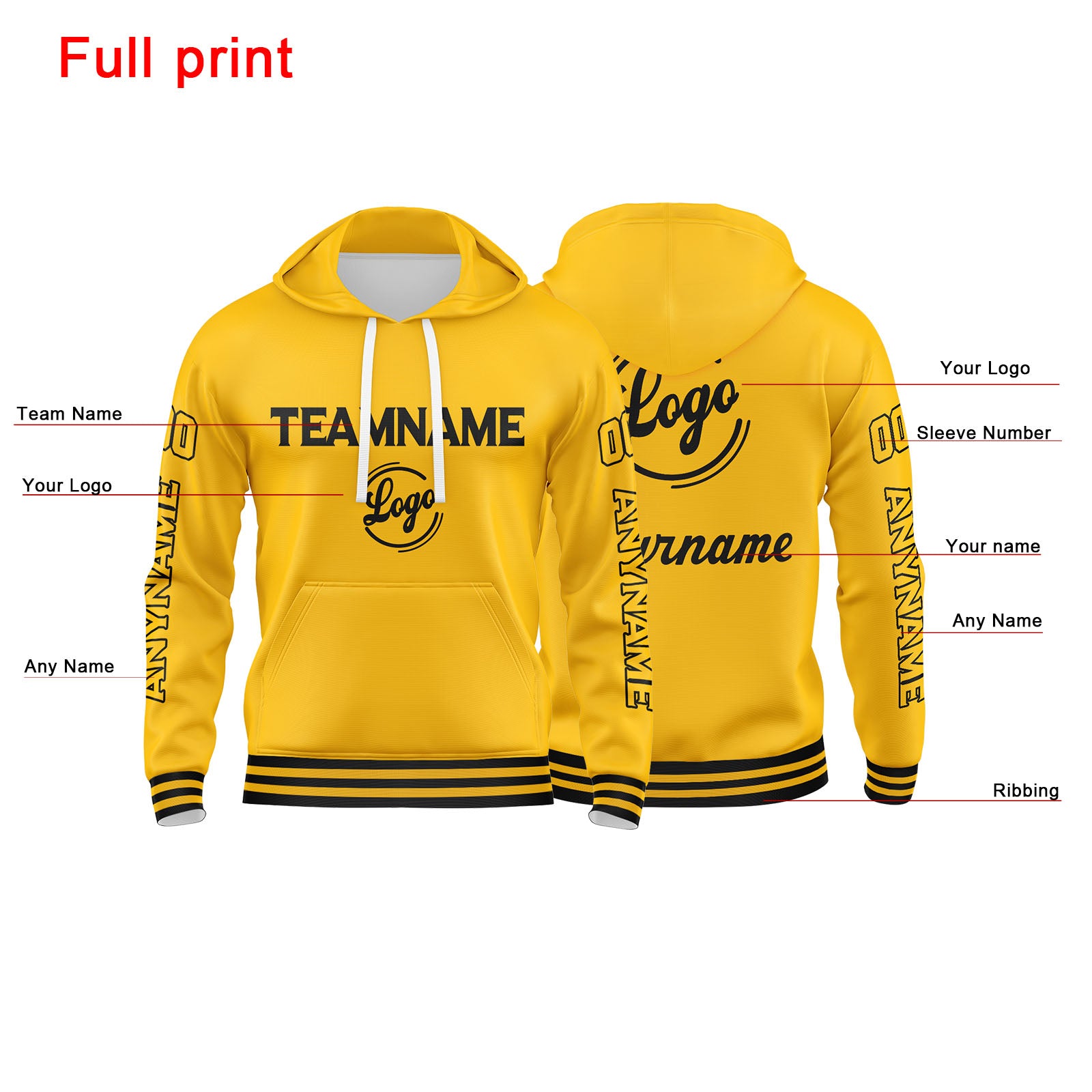 Custom Yellow Sweatshirt Hoodie For Men Women Girl Boy Print Your Logo Name Number enthsush