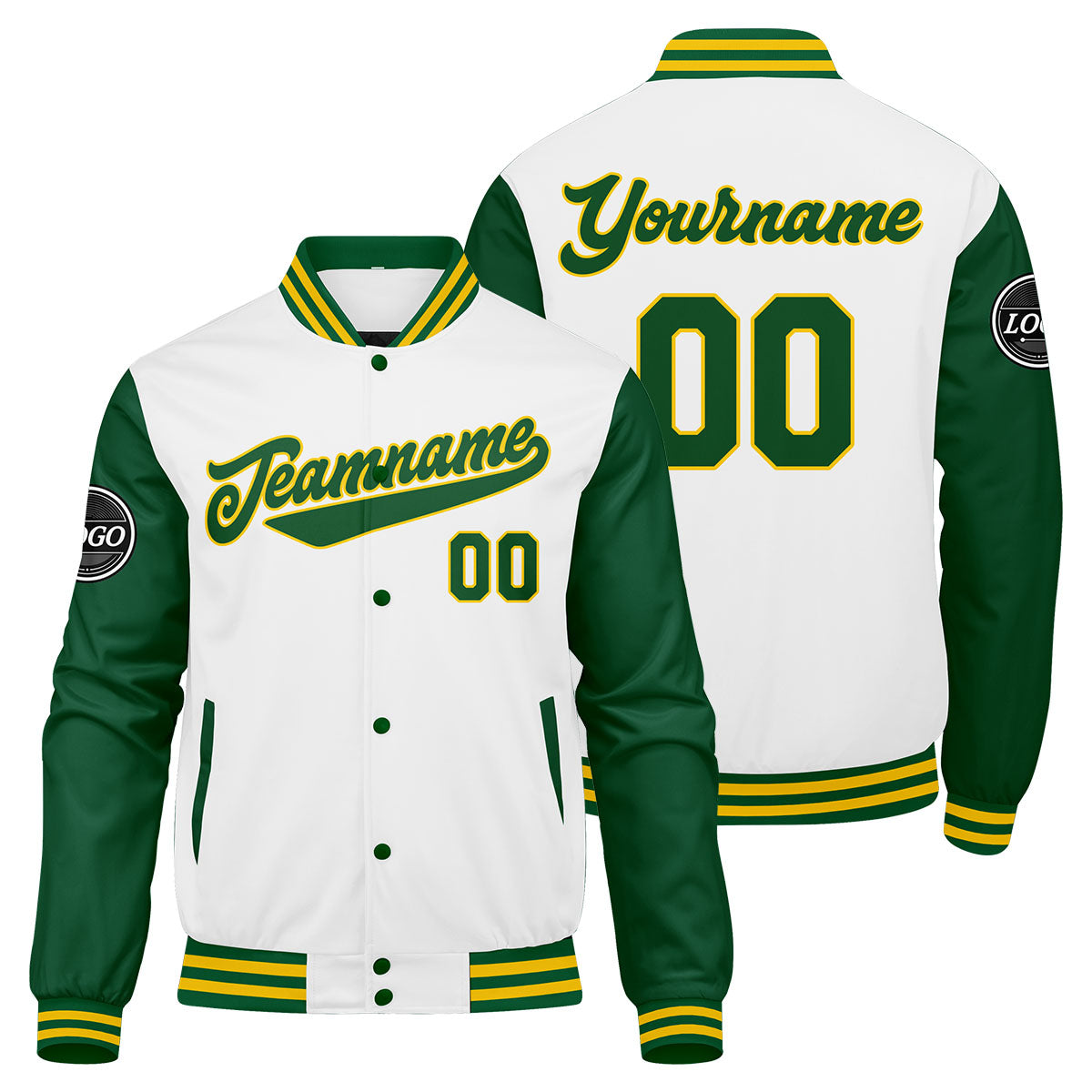 Custom Varsity Jacket Letterman jacket for Men, Women and Youth Green Yellow White enthsush