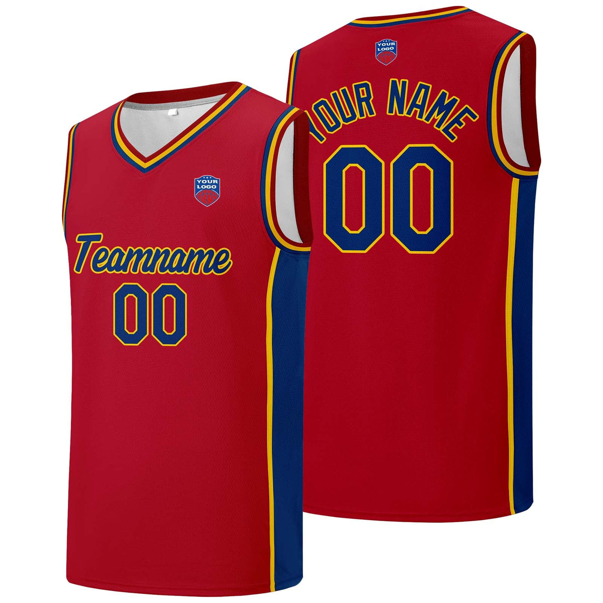 Custom basketball jersey shorts for men and women. Embroidered and printed name, number and logo Red enthsush
