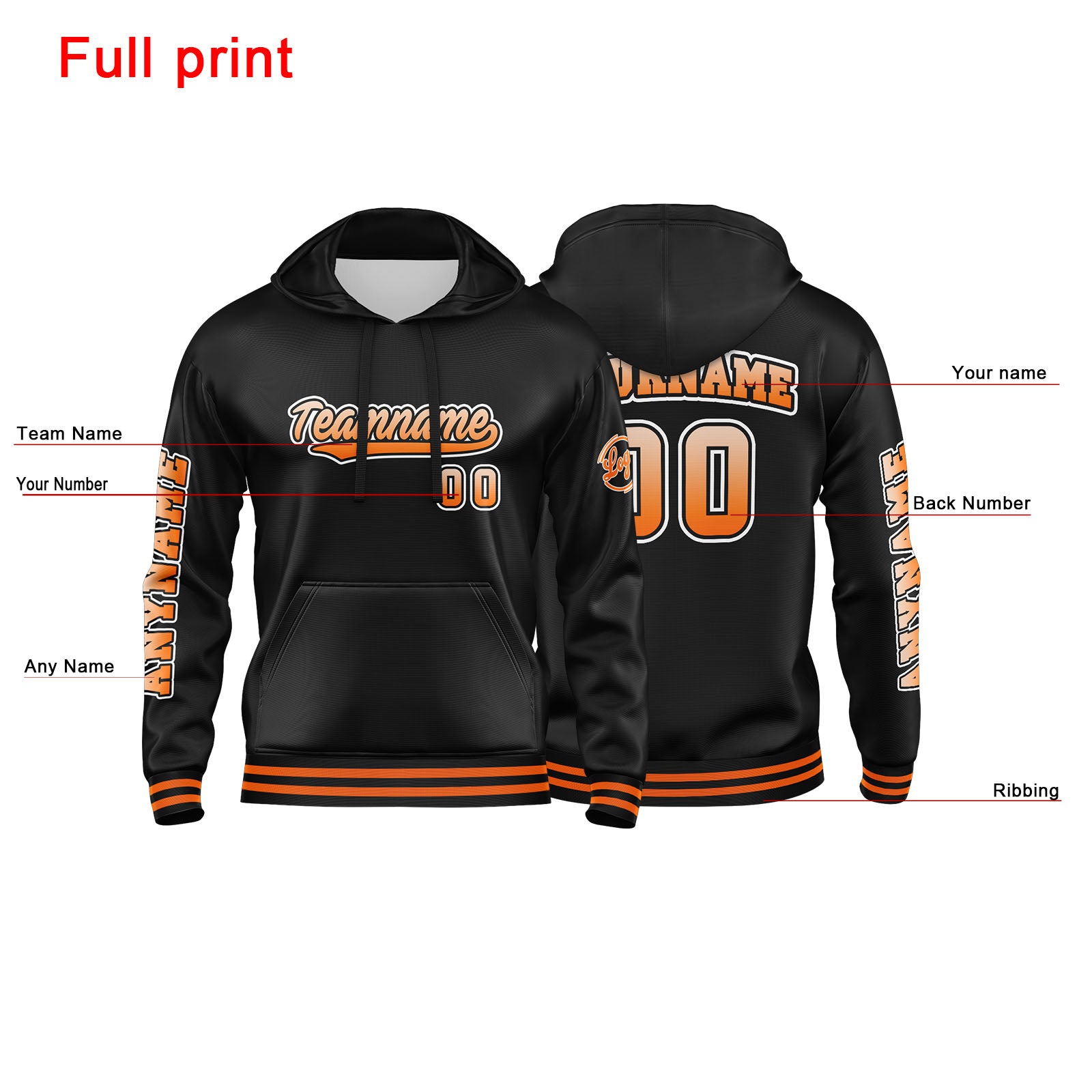 Custom Orange Black  Sweatshirt Hoodie For Men Women Girl Boy Print Your Logo Name Number enthsush
