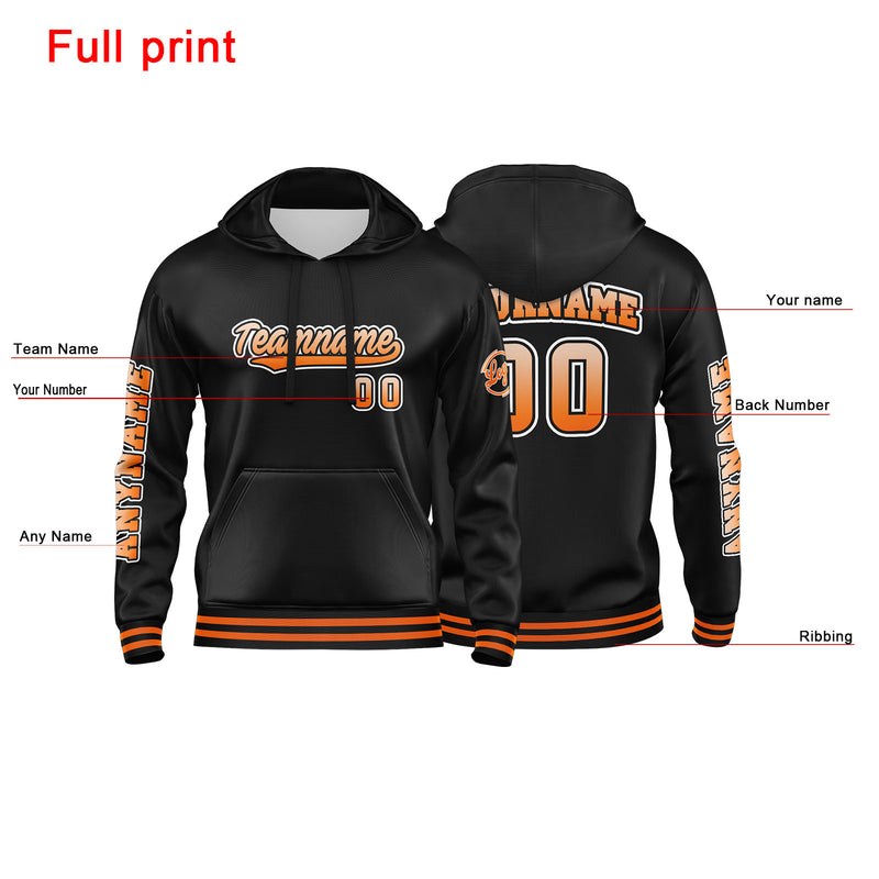 Custom Orange Black  Sweatshirt Hoodie For Men Women Girl Boy Print Your Logo Name Number