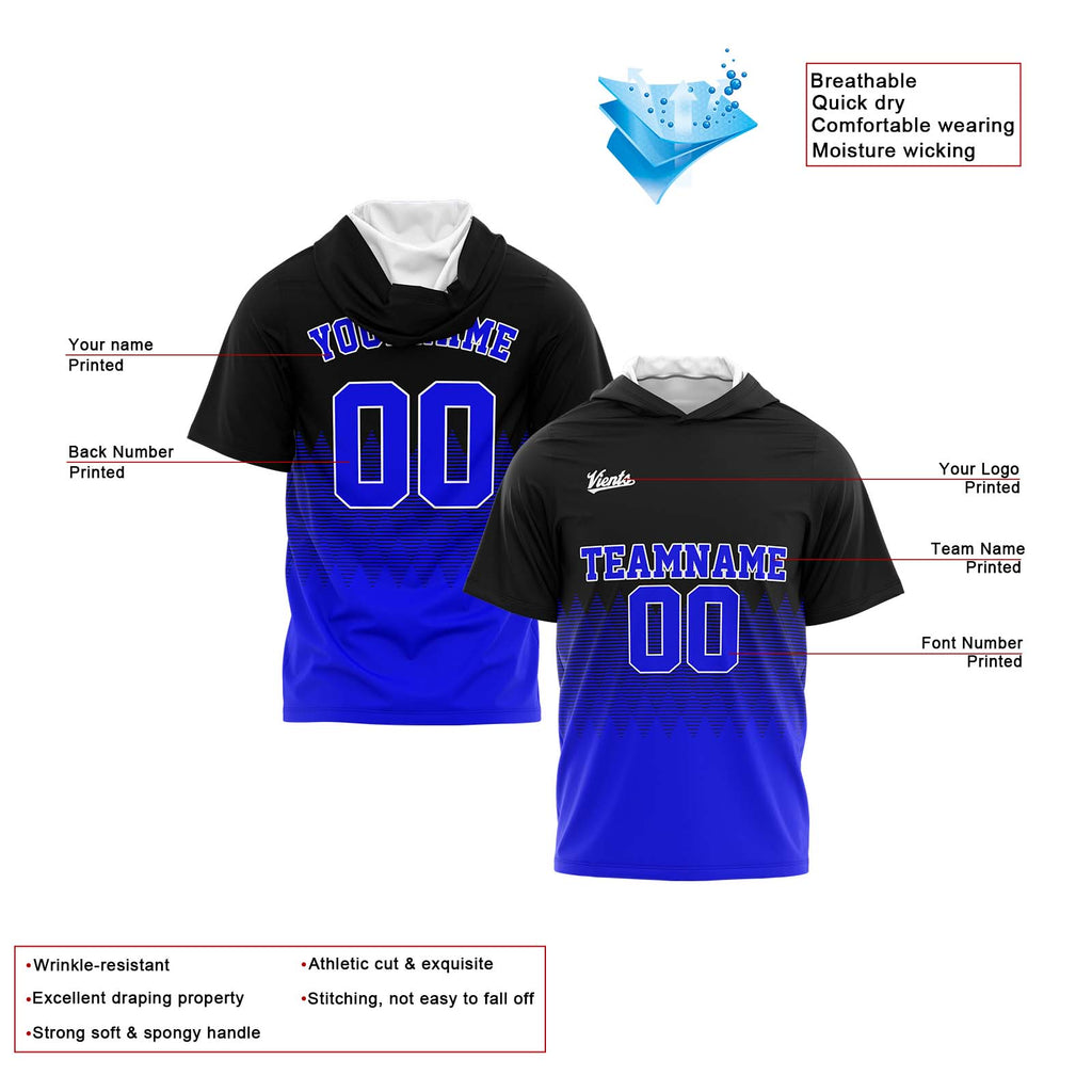 Custom Black Royal Short Sleeve Hoodies for Men Women Shirts with Hoods Printed Name Logo enthsush
