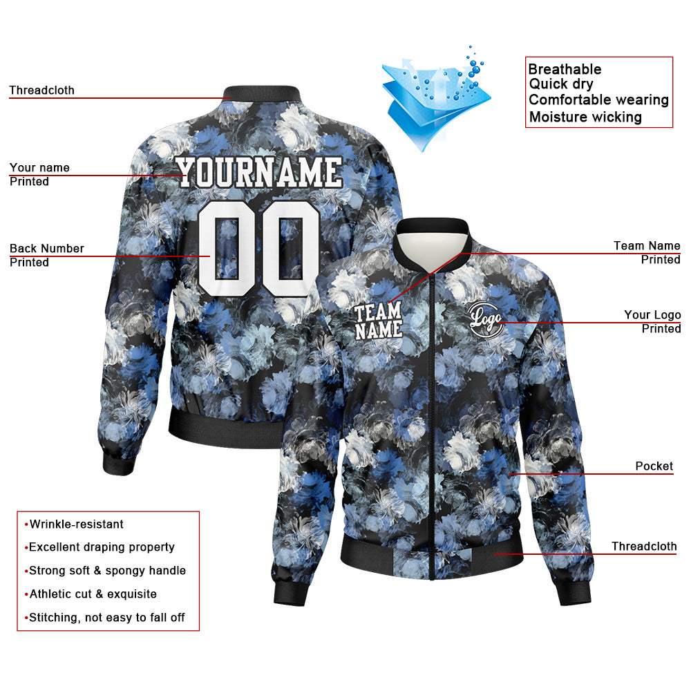 Custom Long Sleeve Windbreaker Jackets Uniform Printed Your Logo Name Number Blue Flower enthsush