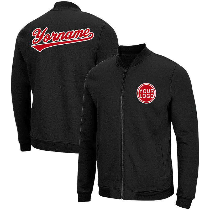 Custom Long Sleeve Windbreaker Jackets Uniform Printed Your Logo Name Number Black-Red-White enthsush