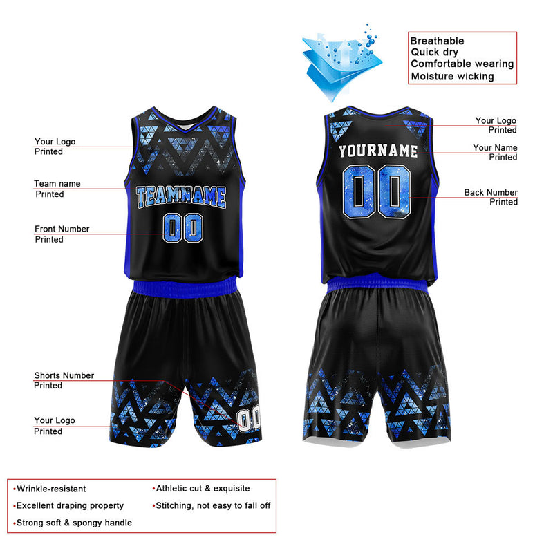 Custom Basketball Jersey Uniform Suit Printed Your Logo Name Number Black-Blue-Starry Sky