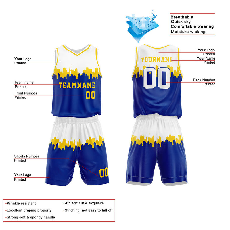 Custom Basketball Jersey Uniform Suit Printed Your Logo Name Number White-Blue