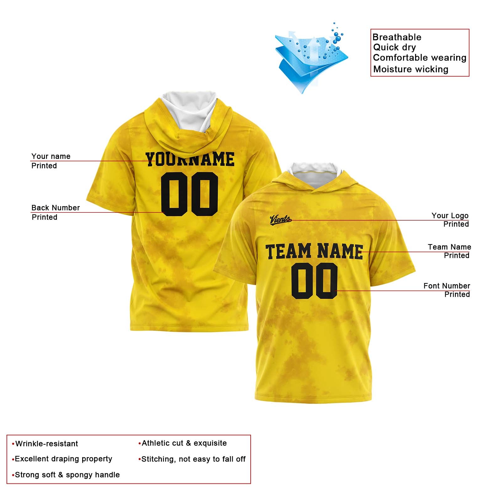Custom Yellow Sleeve Hoodies for Men Women Shirts with Hoods Printed Name Logo enthsush