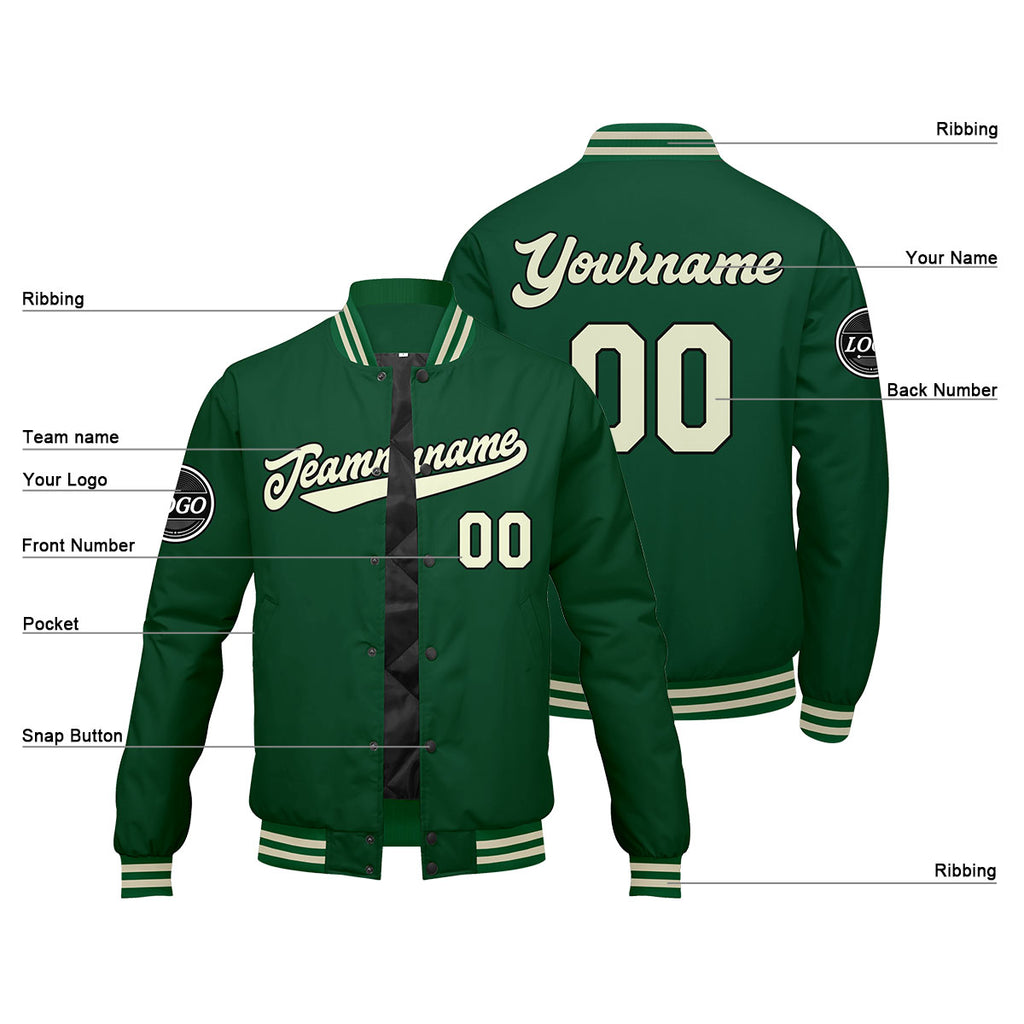 Custom Varsity Jacket Letterman jacket for Men, Women and Youth Green Cream enthsush