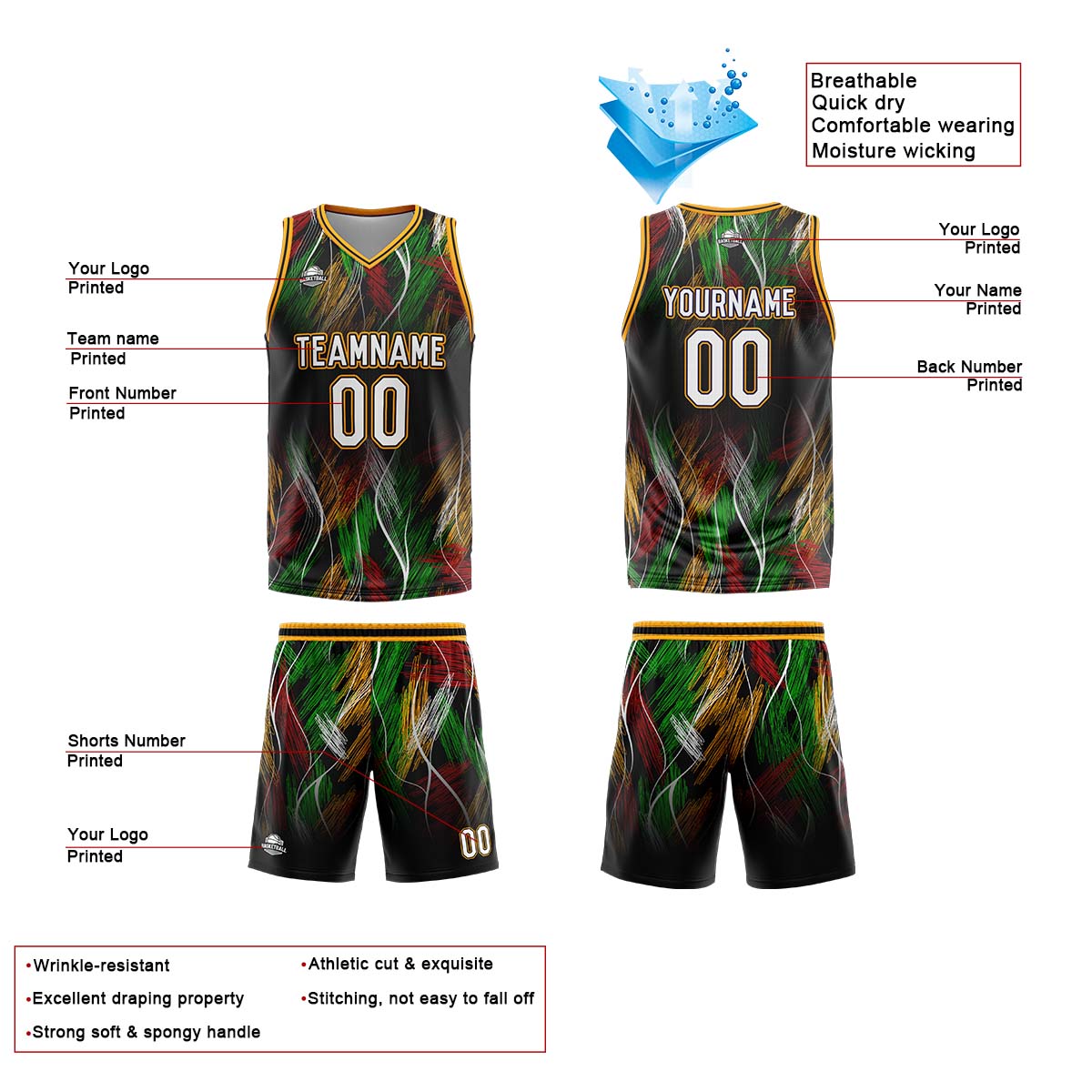 Custom Black Orange Reversible Basketball Suit for Adults and Kids Personalized Jersey enthsush