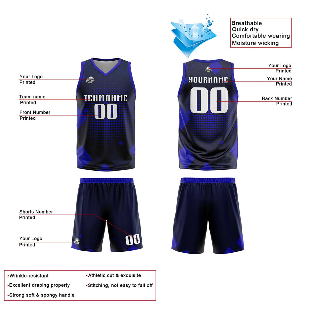 Custom Geometry Royal Basketball Jersey Uniform Suit Printed Your Logo Name Number enthsush
