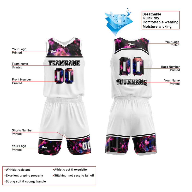 Custom Basketball Jersey Uniform Suit Printed Your Logo Name Number White-Black