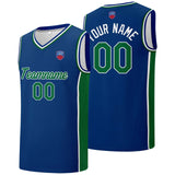 Custom basketball jersey shorts for men and women. Embroidered and printed name, number and logo Blue