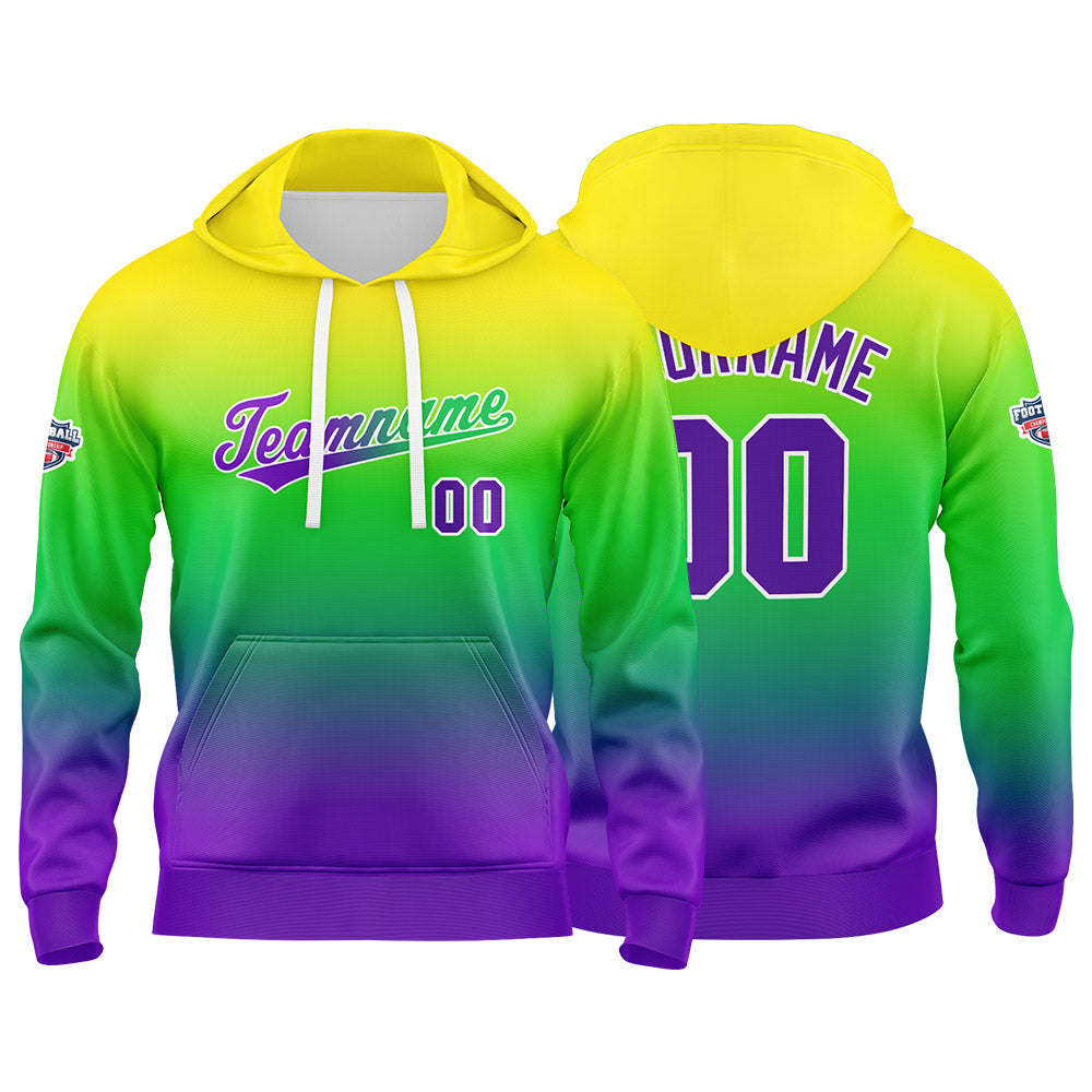 Custom Gradient Hoodie For Man Woman Girl Boy Print Your Logo Name Number Yellow Green Blue enthsush