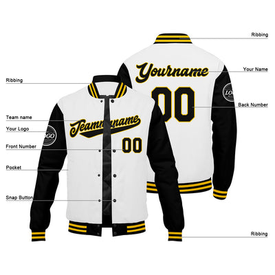 Custom Varsity Jacket Letterman jacket for Men, Women and Youth Black White Yellow enthsush