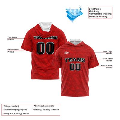 Custom Red Short Sleeve Hoodies for Men Women Shirts with Hoods Printed Name Logo enthsush