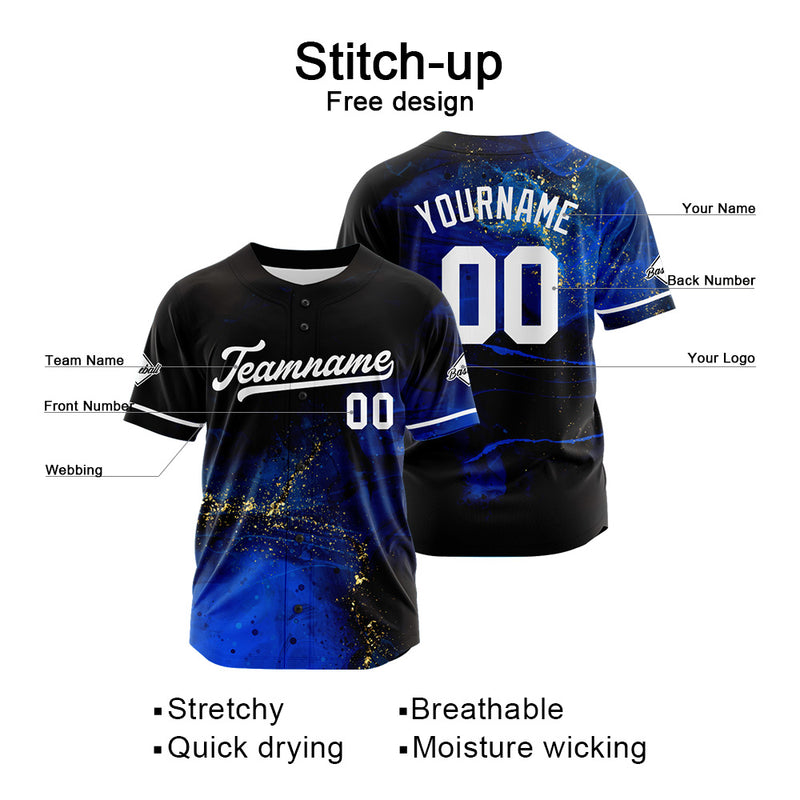 Custom Full Print Design Authentic Baseball Jersey black-blue