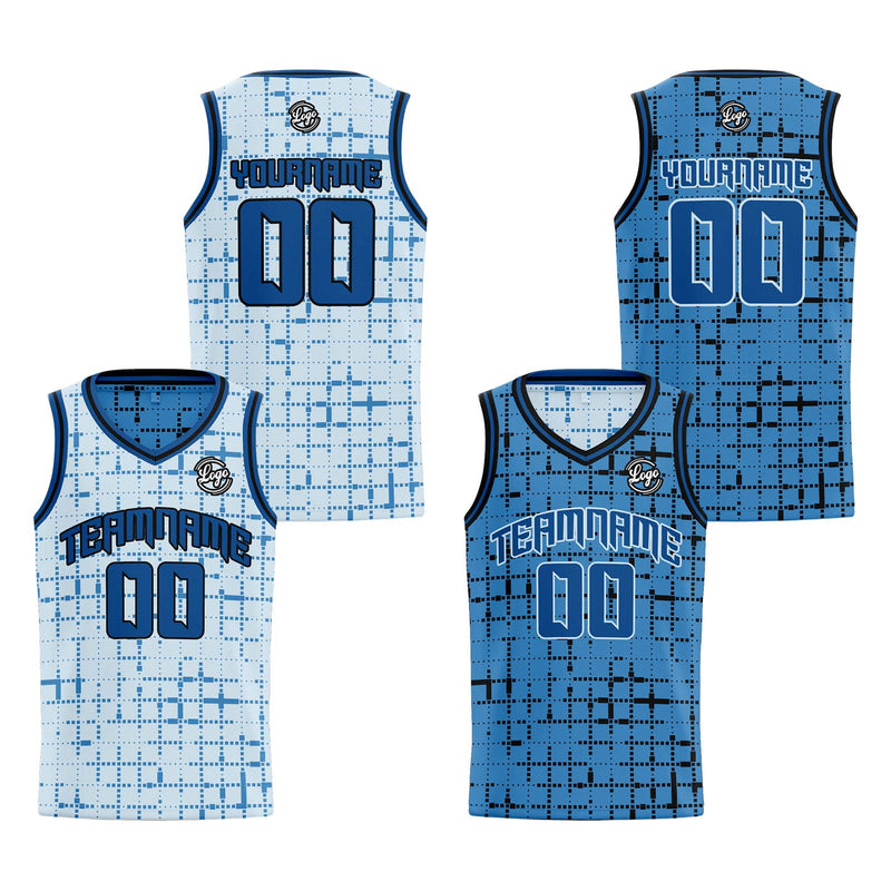 Custom Light Blue Reversible Basketball Suit for Adults and Kids Personalized Jersey