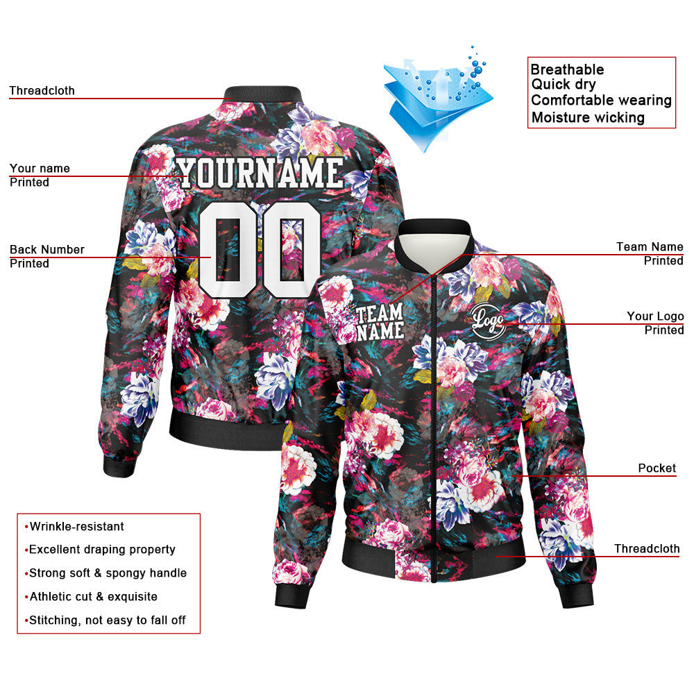 Custom Long Sleeve Windbreaker Jackets Uniform Printed Your Logo Name Number Flower enthsush