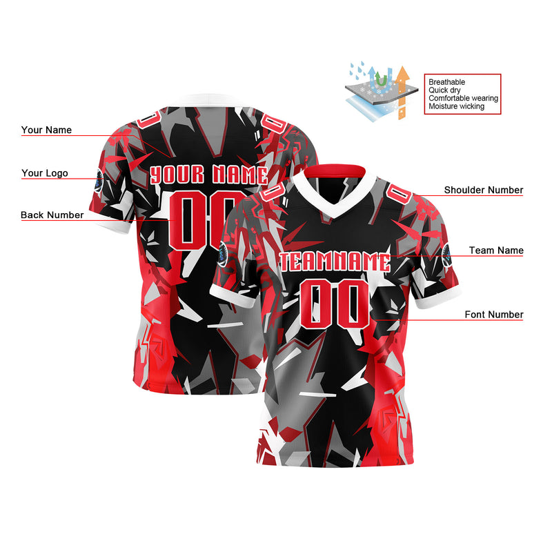 Custom Red Gray Reversible Football Jersey Personalized Gradient Football Shirts for Men Printed Team Name Number Logo