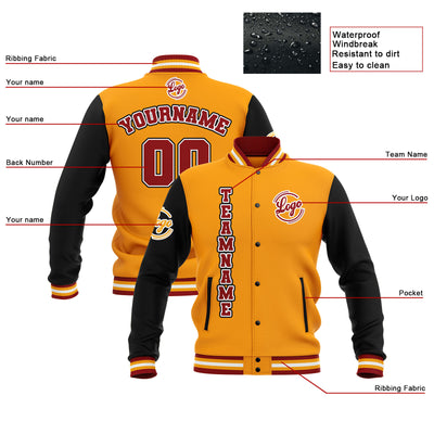 Custom Black Yellow Red Waterproof Varsity Jackets Personalized Stitched Name Number Logo to Letterman Jackets enthsush