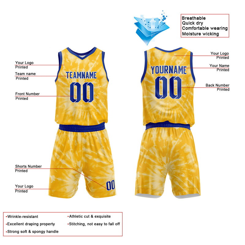 Custom Basketball Jersey Uniform Suit Printed Your Logo Name Number tie-dyed-Yellow enthsush