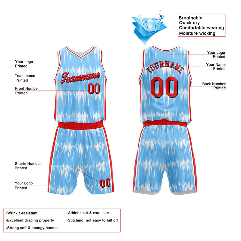 Custom Basketball Jersey Uniform Suit Printed Your Logo Name Number Acoustic wave-Light Blue