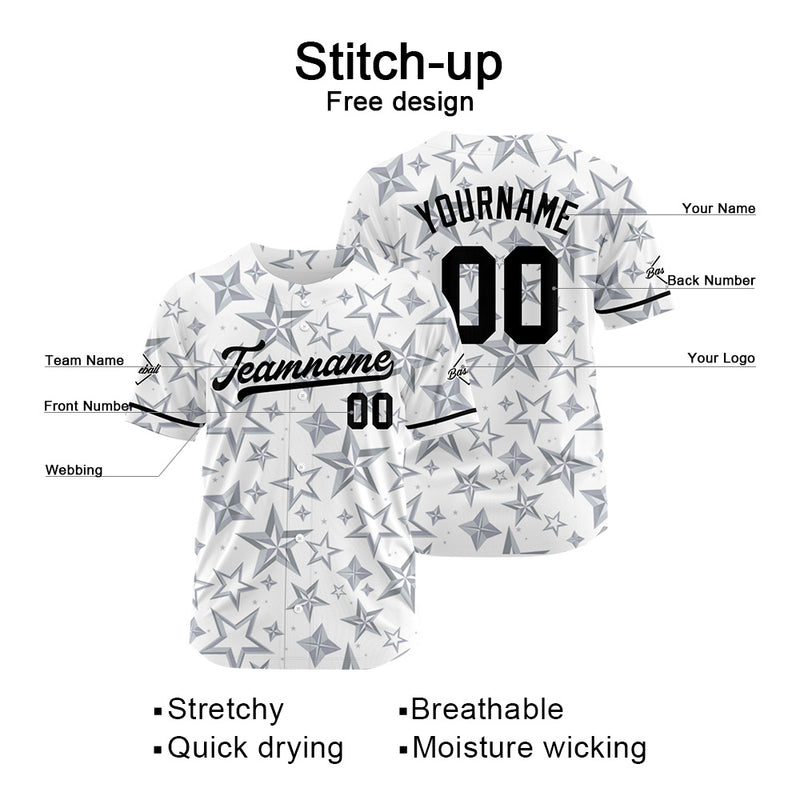 Custom Full Print Design Authentic Baseball Jersey white-gray